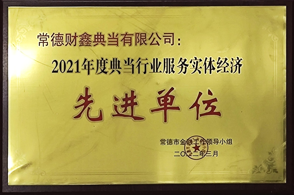 常德財鑫典當(dāng)有限公司：2021年度典當(dāng)行業(yè)服務(wù)實(shí)體經(jīng)濟(jì)先進(jìn)單位