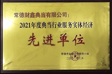 2021年度典當(dāng)行業(yè)服務(wù)實體經(jīng)濟先進(jìn)單位—常德財鑫典當(dāng)有限公司